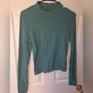 American Eagle Women's Green Long Sleeve Shirt M Mock Neck Ribbed